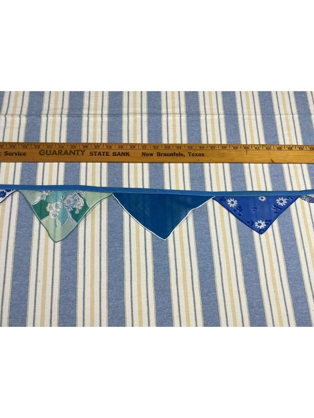 Vintage Handkerchief Bunting / Garland Banner 8 Feet Handmade Blue Green Flower